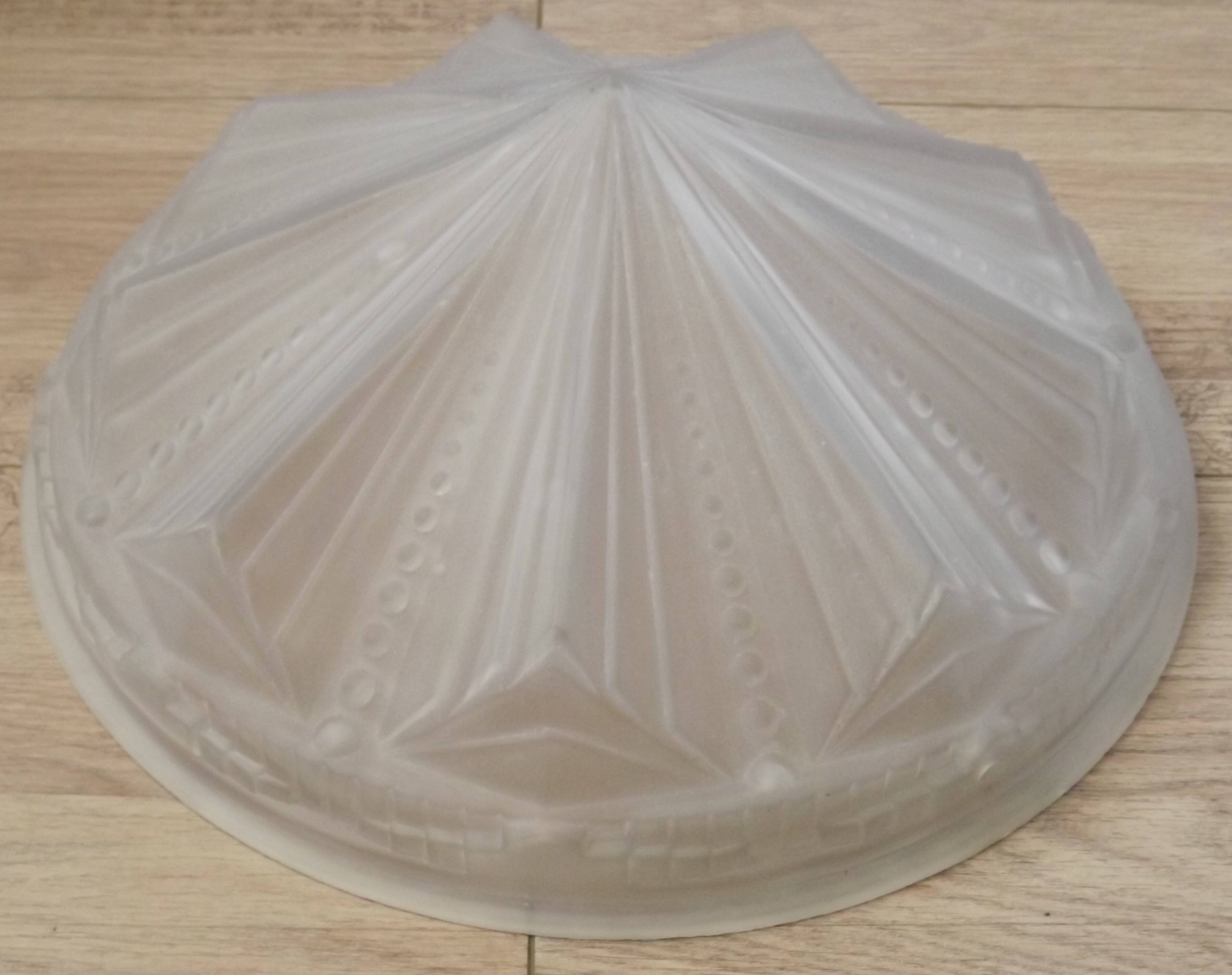 French Vintage Art Deco White Opaque Glass Abstract Platform Light Shade