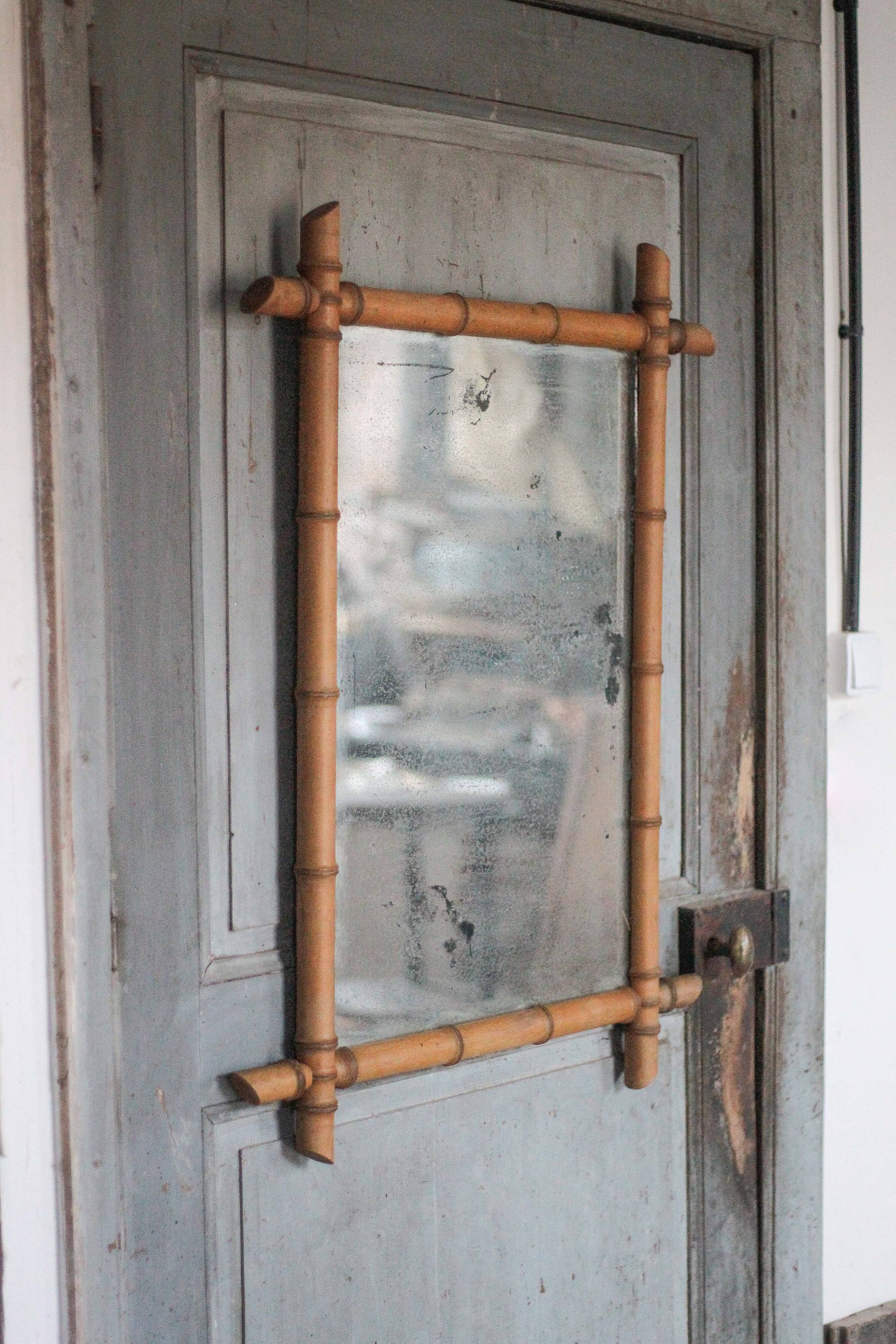 Bamboo effect wooden mirror, vintage wall mirror, decor