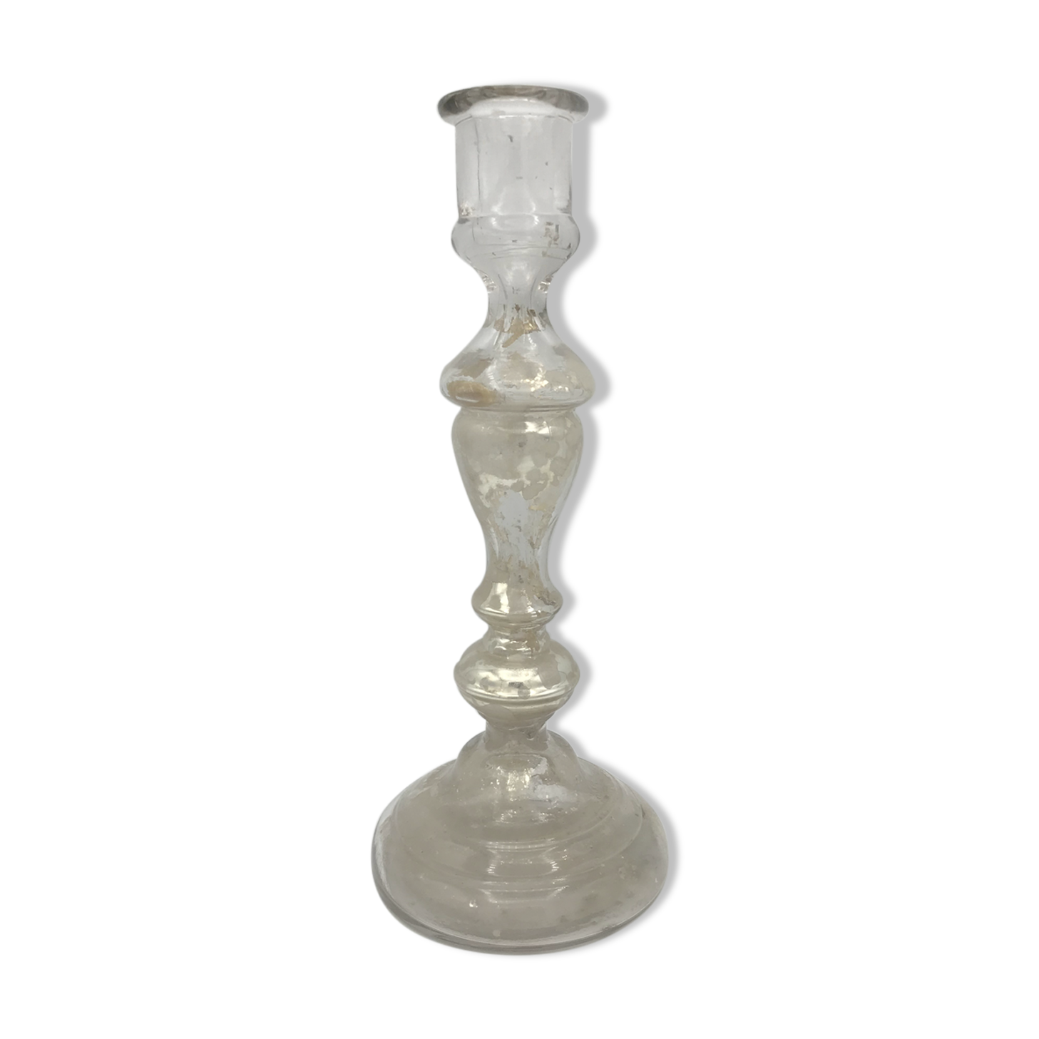 Candlestick in mercurized glass eglomized XlXth 28 cm