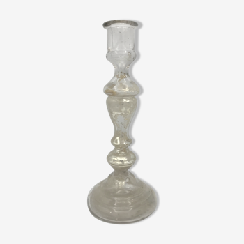 Candlestick in mercurized glass eglomized XlXth 28 cm