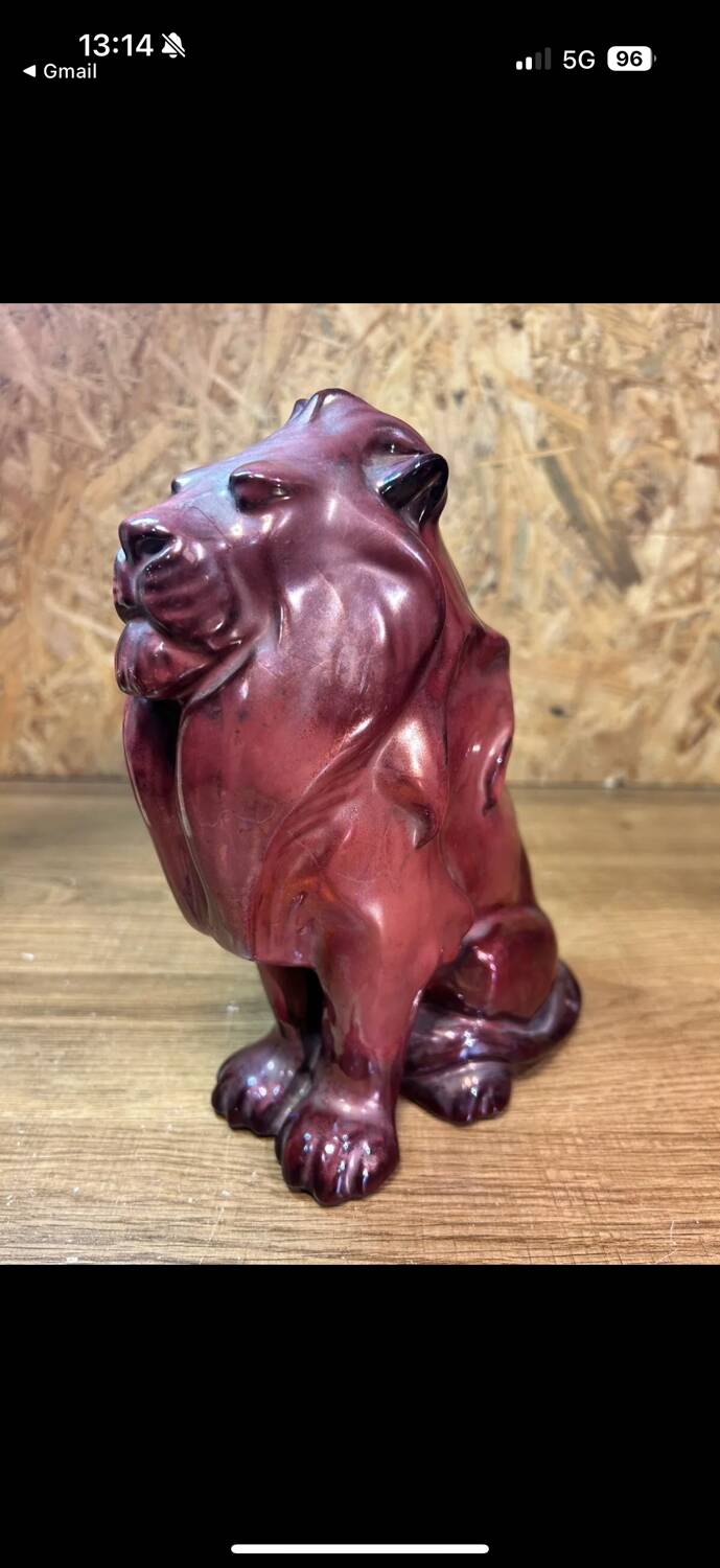 Lion en céramique vernissée, Karl Hansen Reistrup pour Kähler, Danemark fin XIXème