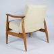 Restored scandinavian armchair "Kedzior", 1960s, cream Cord, teak