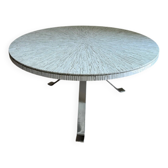 White ceramic mosaic table, Germany, 1970s, in the style of Heinz Lilienthal / Berthold Müller