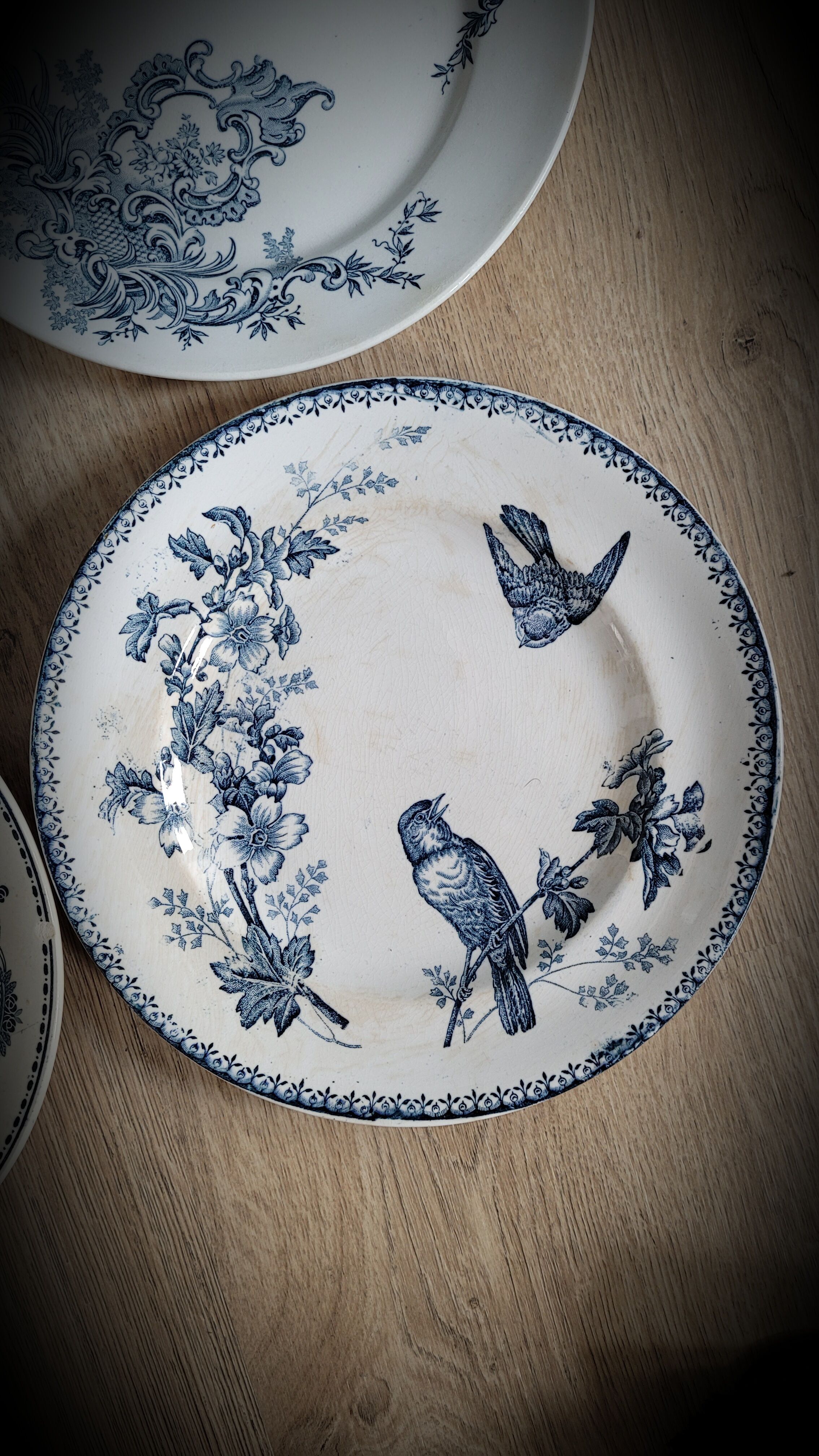 Set 4 blue mismatched plates