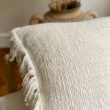 White linen bohemian cushion fringed