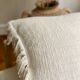 White linen bohemian cushion fringed