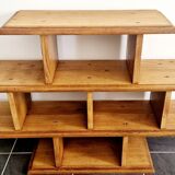Low solid oak shelf, brutalist style, 60s