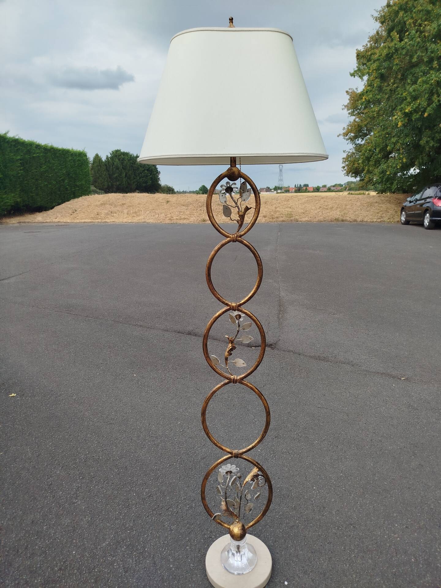 Lampadaire Vintage Banci Firenze en Fer Forgé Doré et Cristal, 1970