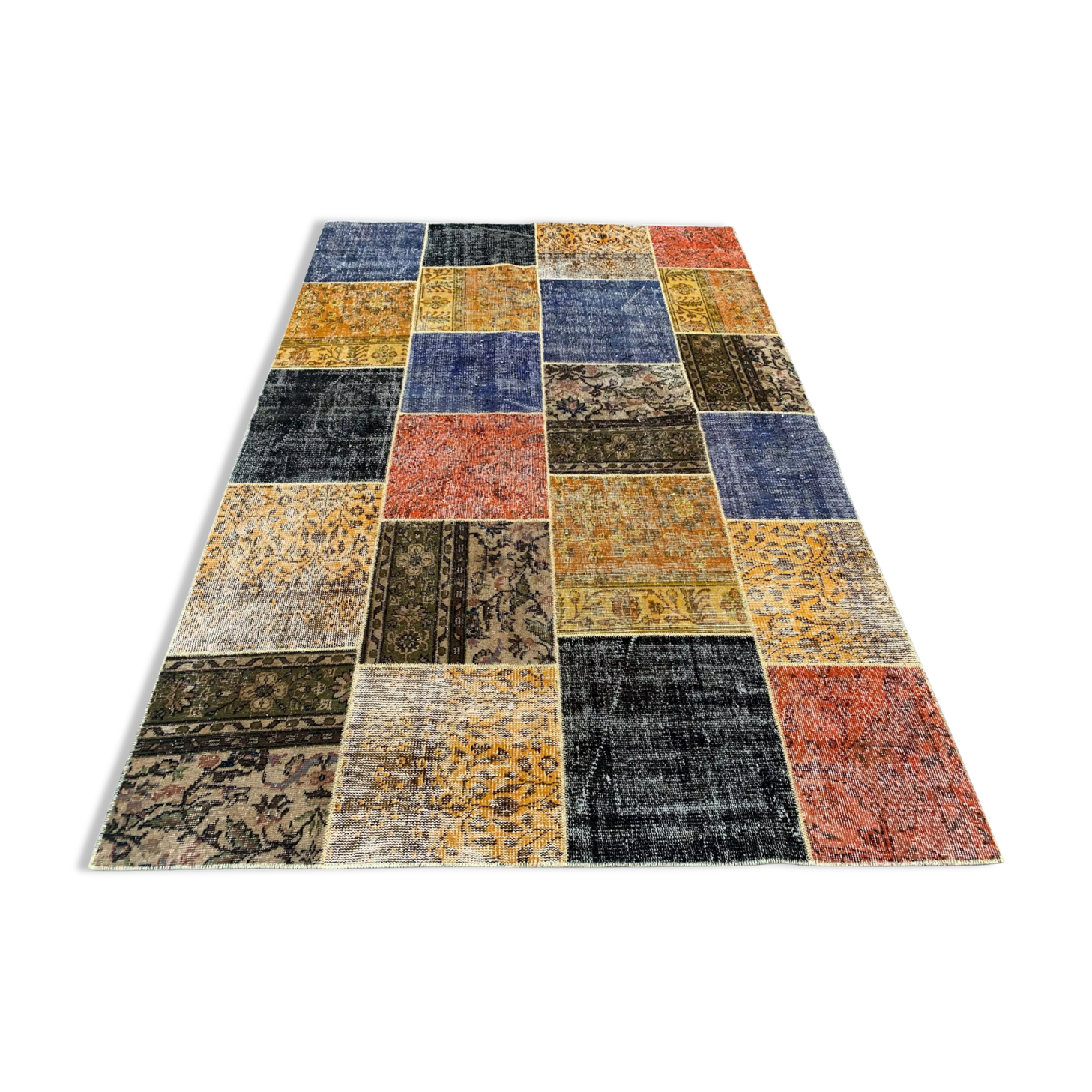 Distressed vintage turkish patchwork rug 250x167 cm wool large