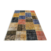 Distressed vintage turkish patchwork rug 250x167 cm wool large