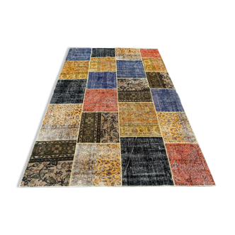 Distressed vintage turkish patchwork rug 250x167 cm wool large