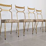 Ensemble de 4 Chaises en Fer Doré et Tissu Fleuri, Espagne, 1980s