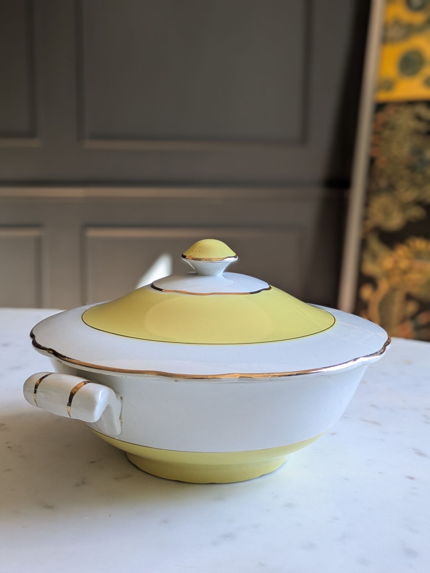 Old soup tureen, vegetable dish Lunéville K&G named "Daffodils"