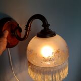 Gooseneck wall lamp fringed globe art deco