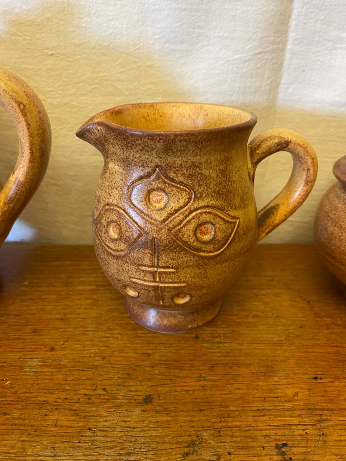 Antique tea coffee set vallauris vintage beige ceramic #c644