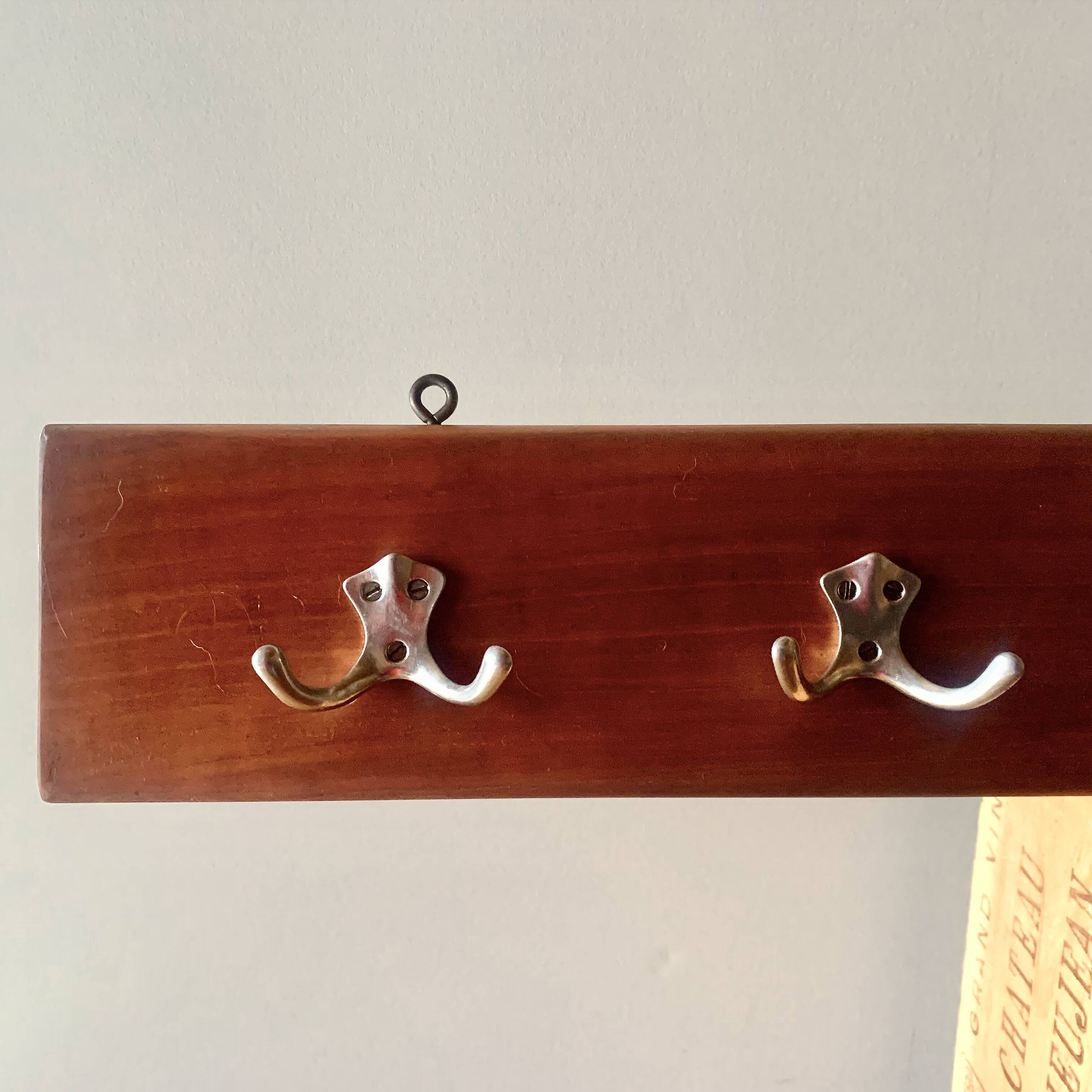 Vintage wooden wall coat rack - 6 double hooks