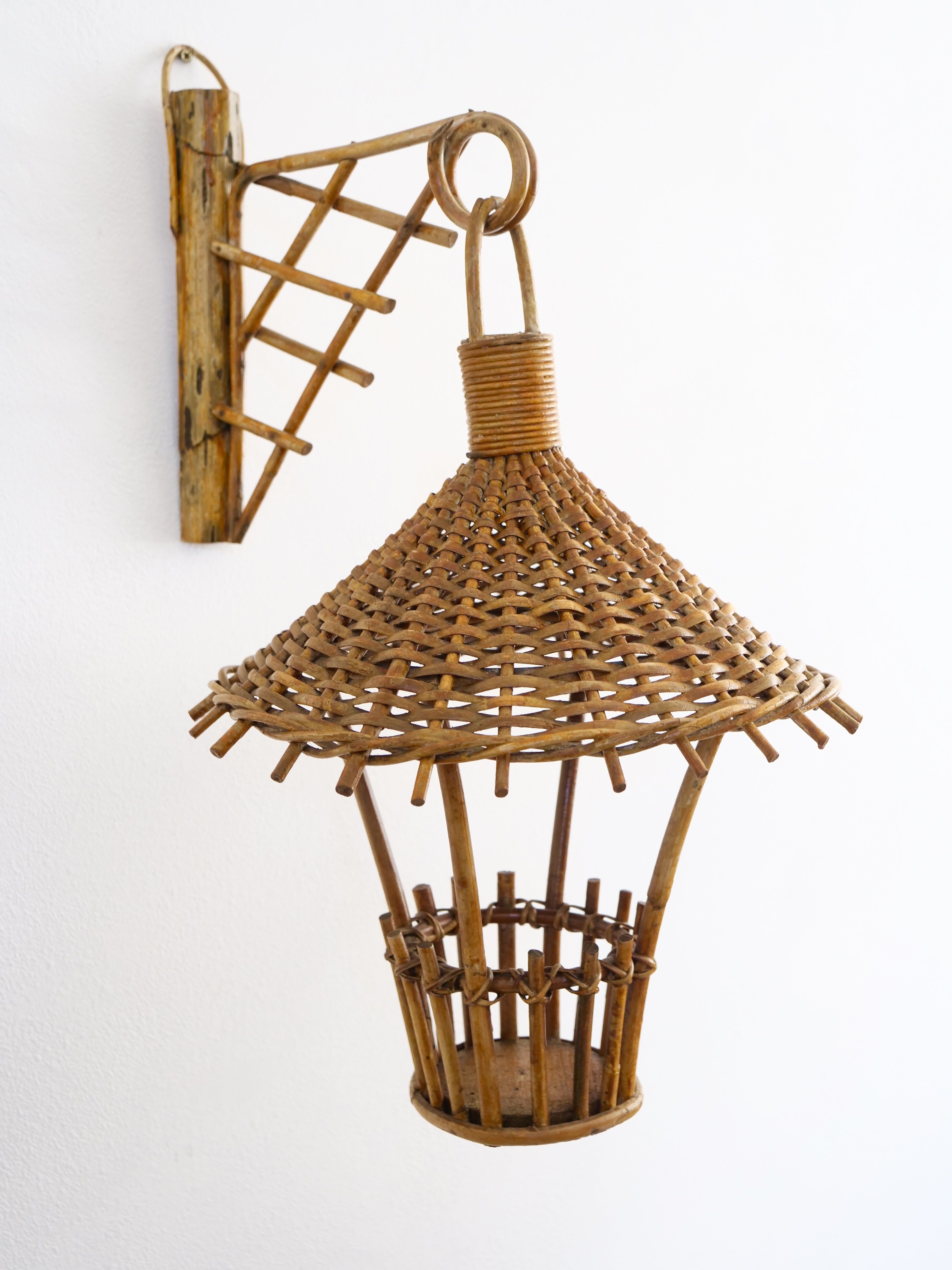 rattan wall lamp for hanging plant
