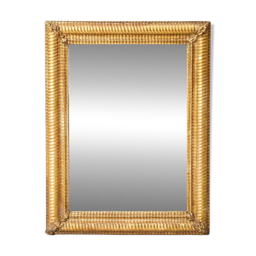 French 19th century rectangular golden mirror with ribbed frame