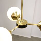 Mid-Century Modern Italian Chandelier in Brass and Opaline Glass, 1960s