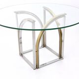 Round Brass and Steel Dining Table by Romeo Rega with Glass Top