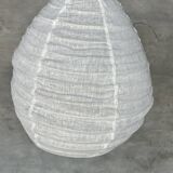 Small Japanese-style natural rattan and linen pendant light in the shape of a drop H40 D35
