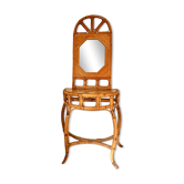 Console demi-lune arquée en rotin et bambou avec miroir de Vivai del Sud, Italie, années 60