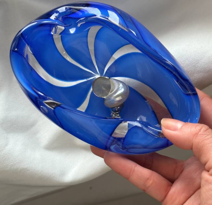 1970s Murano Swirl Blue Glass Bowl