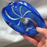 1970s Murano Swirl Blue Glass Bowl