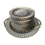 Dessert service 10 plates and a Bernardaud Limoges porcelain cake dish