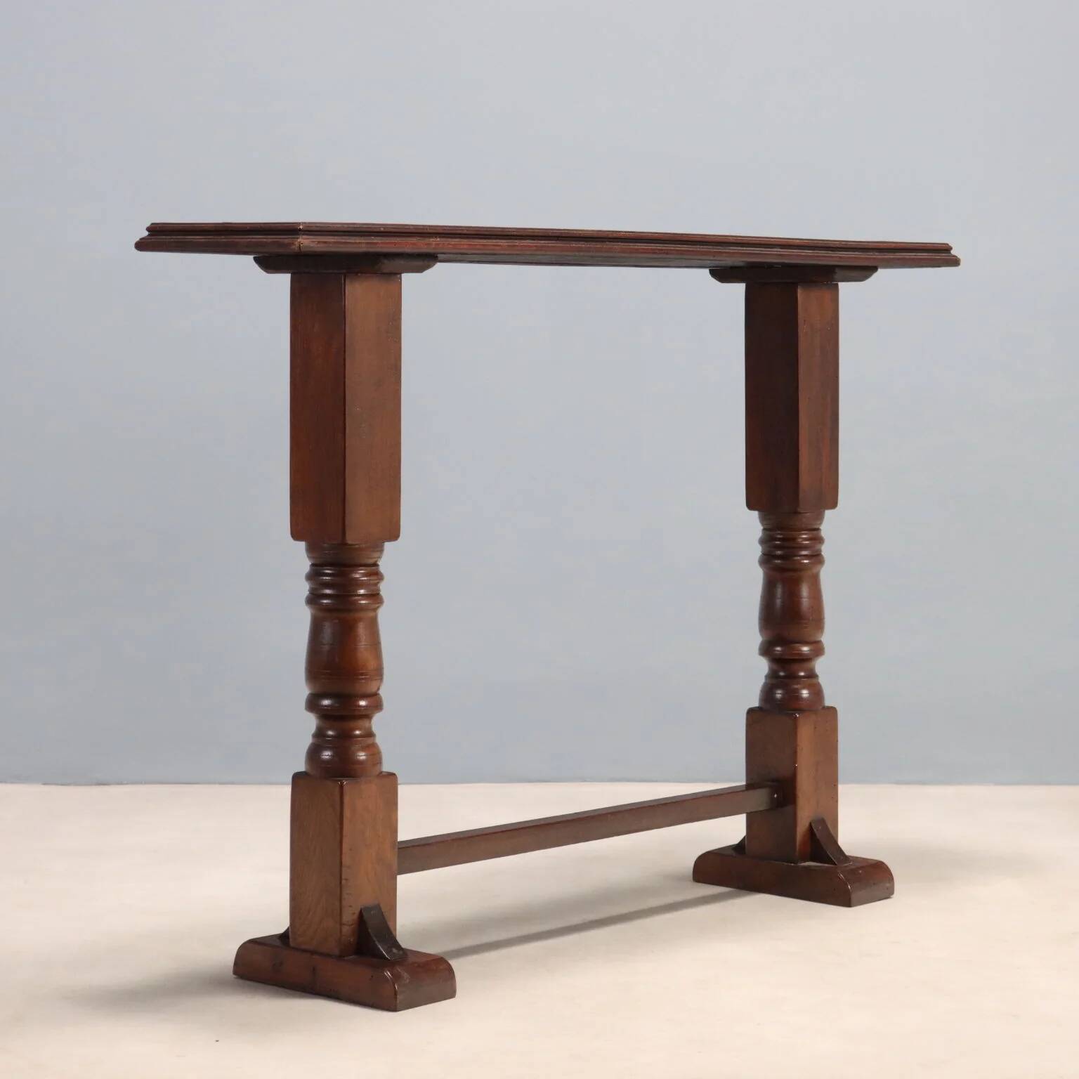 Antique console in stained oak and walnut, Italy, early 20th century.