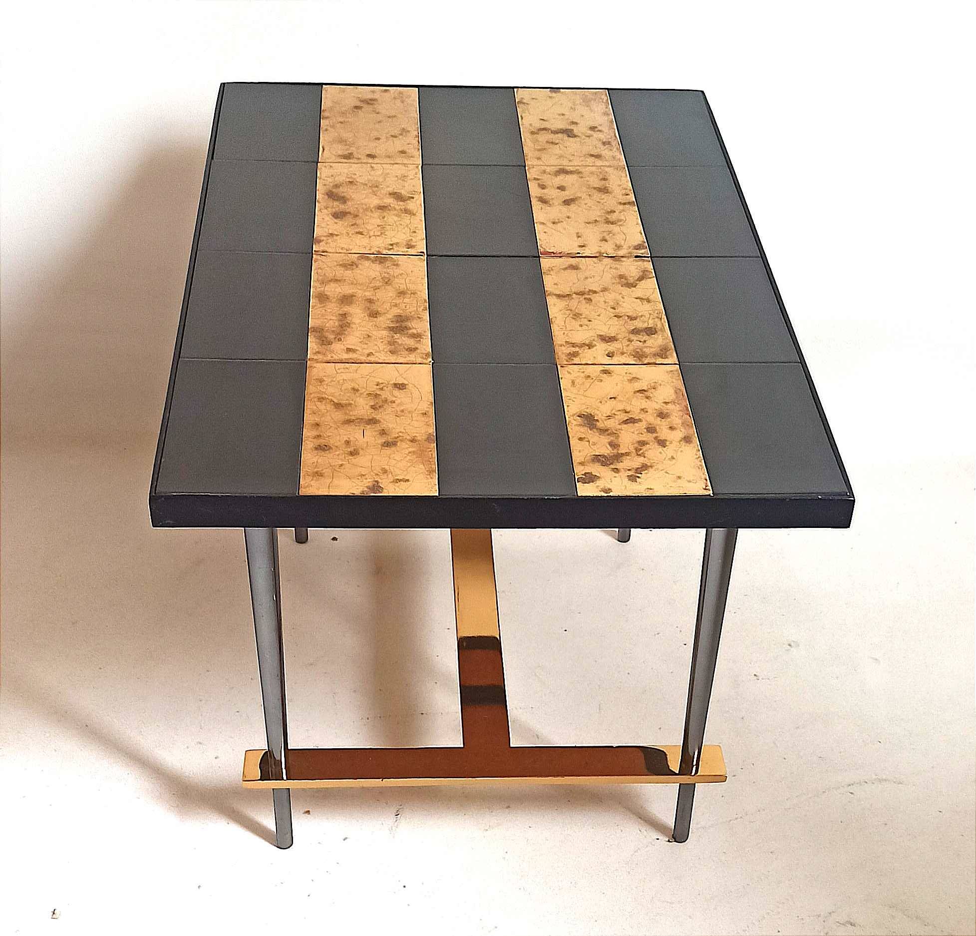 Coffee table with ceramic tiles and gold leaf, height 36 cm, 1950s