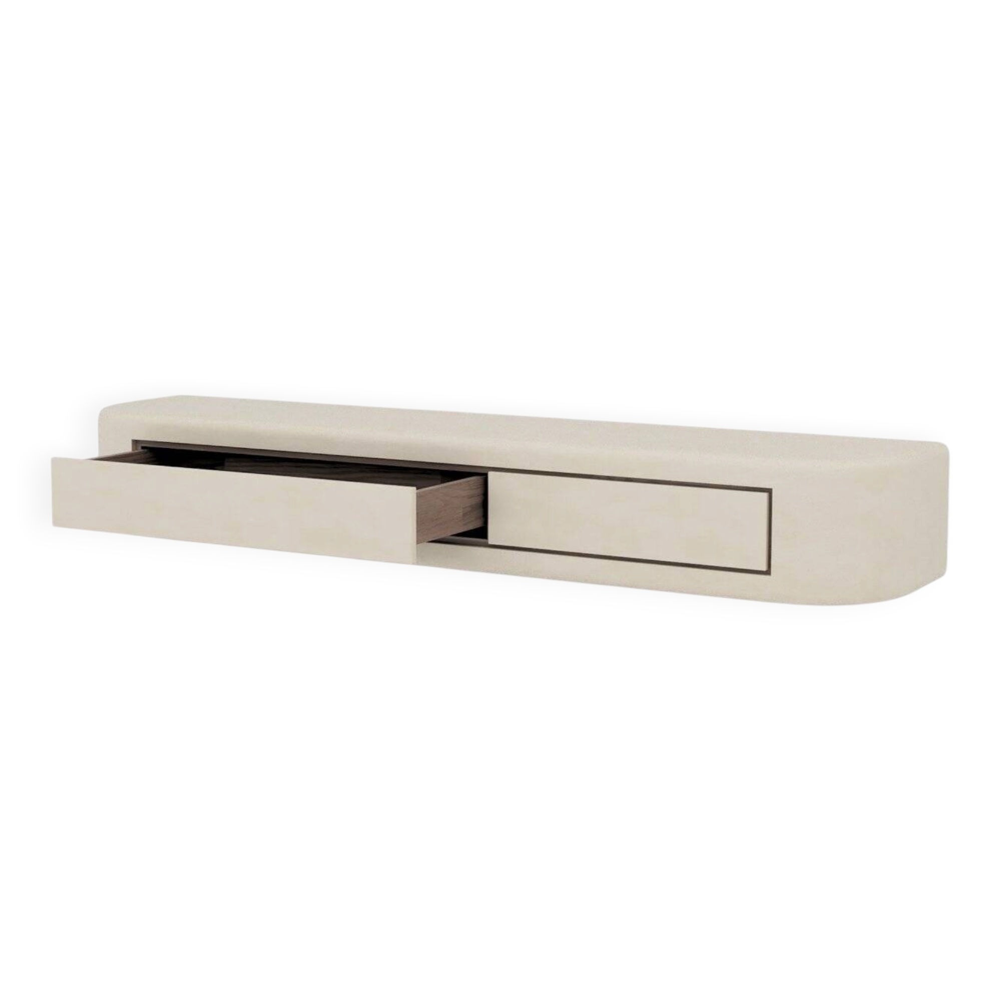 Contemporary Handmade Textured Plaster Floating Drawer with Walnut Interior