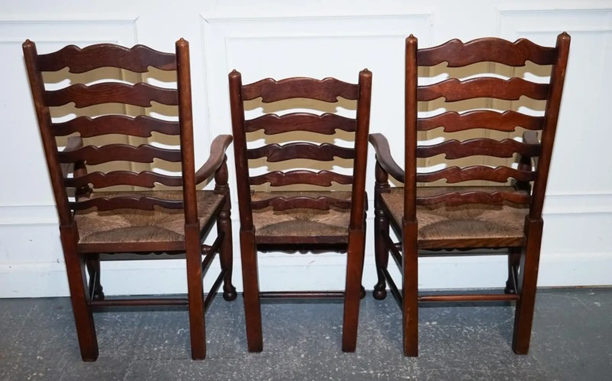 Antique Rush Seat Dining Chairs, England, 1910s, Set of 6