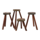 Brutalist French 1850s solid oak tripod stools with metal rim, set of 4