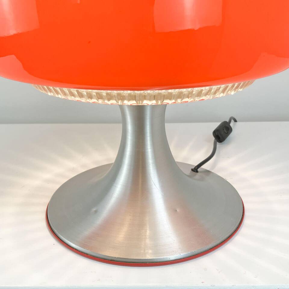 Vintage table lamp, glass shade with aluminium base, 70s