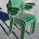 4 stackable garden armchairs wooden slats and metal tubes from the 50s