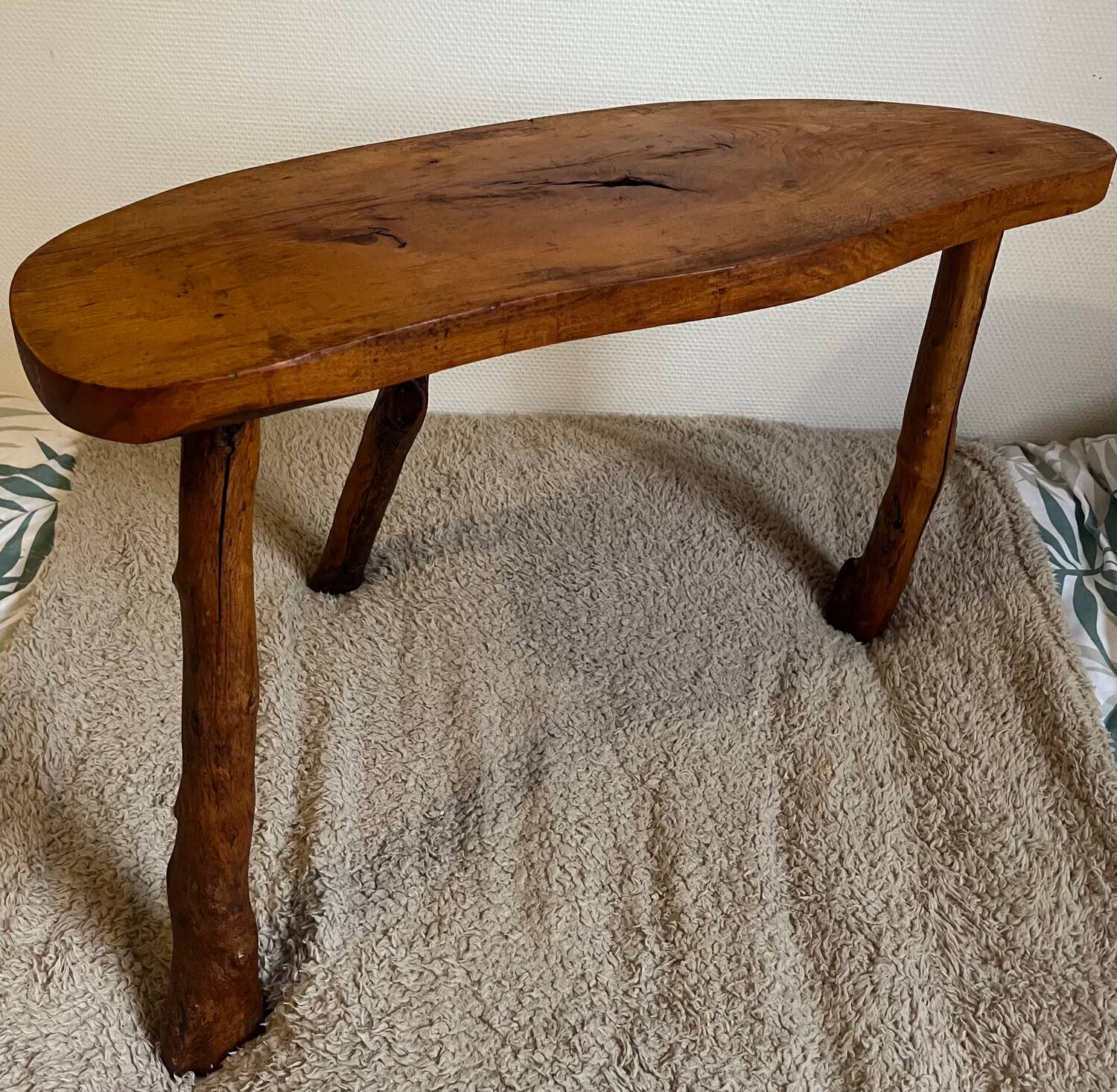 Brutalist mountain-style wooden bench stool