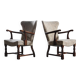 Vintage Danish Art Deco Pair of Armchairs in Solid Oak - 1940s