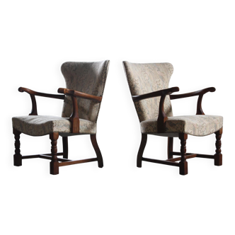 Vintage Danish Art Deco Pair of Armchairs in Solid Oak - 1940s