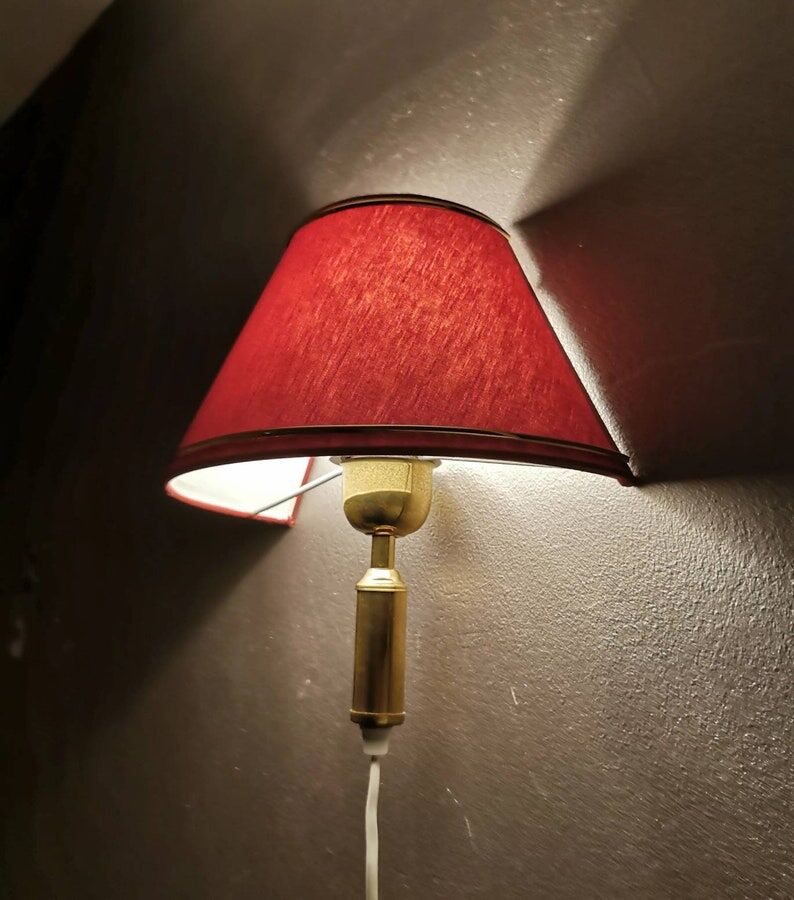 Vintage brass wall lamp with fabric lampshade, 80s