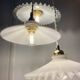 Suspension triple abat-jour vintage en opaline blanche