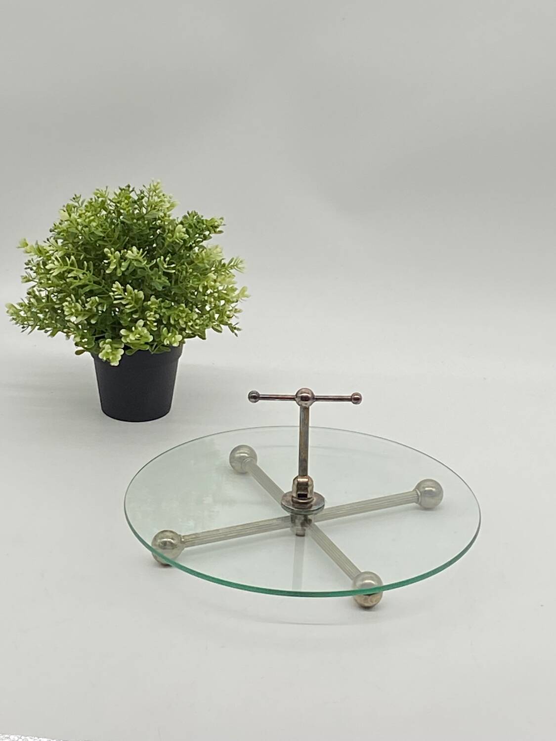 Vintage glass and silver metal presentation / service tray