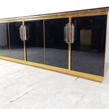 Crédence vintage laquée noire et verre noir, 1980