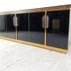 Vintage Black Lacquered and black glass credenza, 1980s