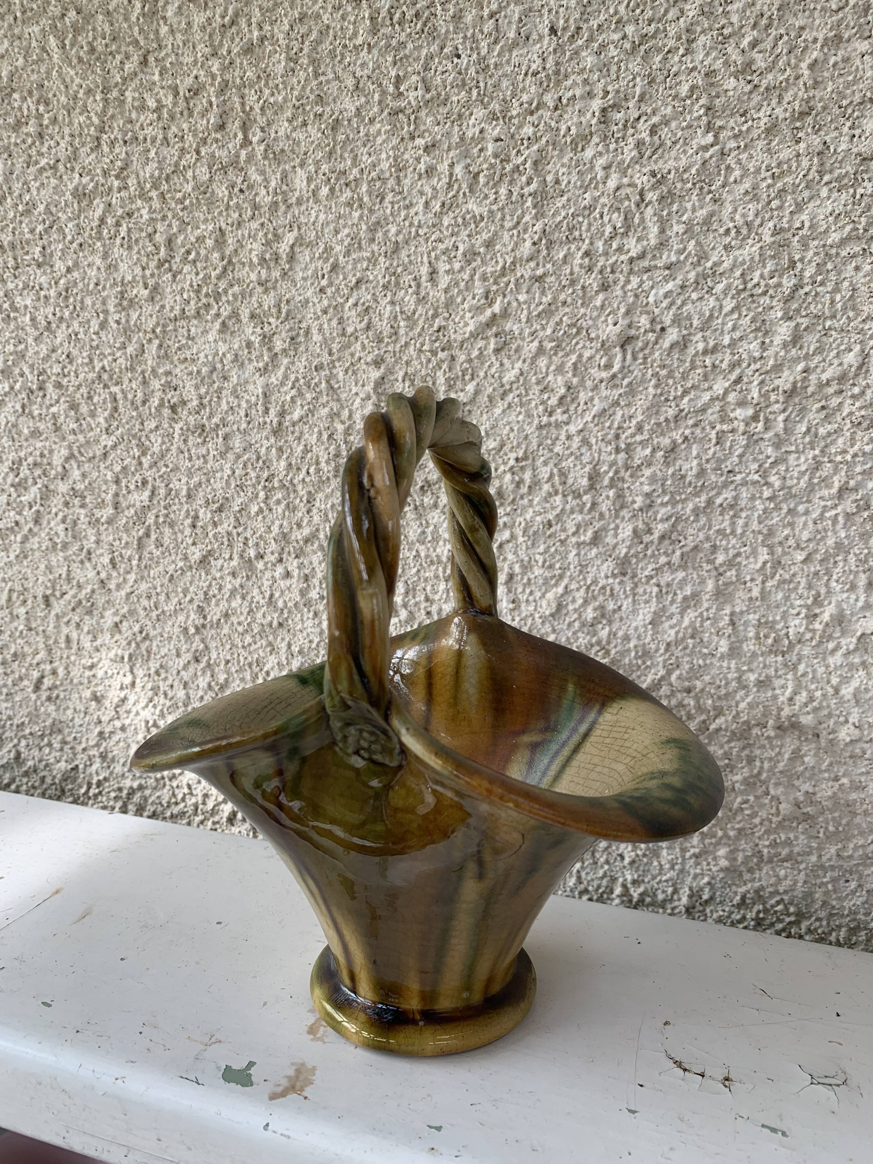 Cup and two baskets glazed sandstone pottery lacourbas with old issoire