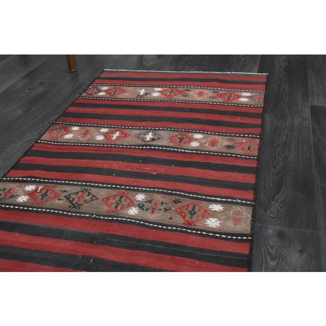 1970s Turkish Oushak handmade wool cotton red kilim runner 71x202