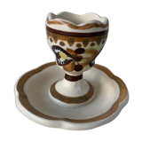 Coquetier ancien peint à la main céramique émaillée de Quimper numéroté, vintage et collector