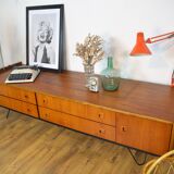 Scandinavian low teak and metal sideboard