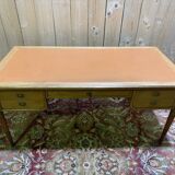 Louis XVI style flat desk in cherry wood and leather