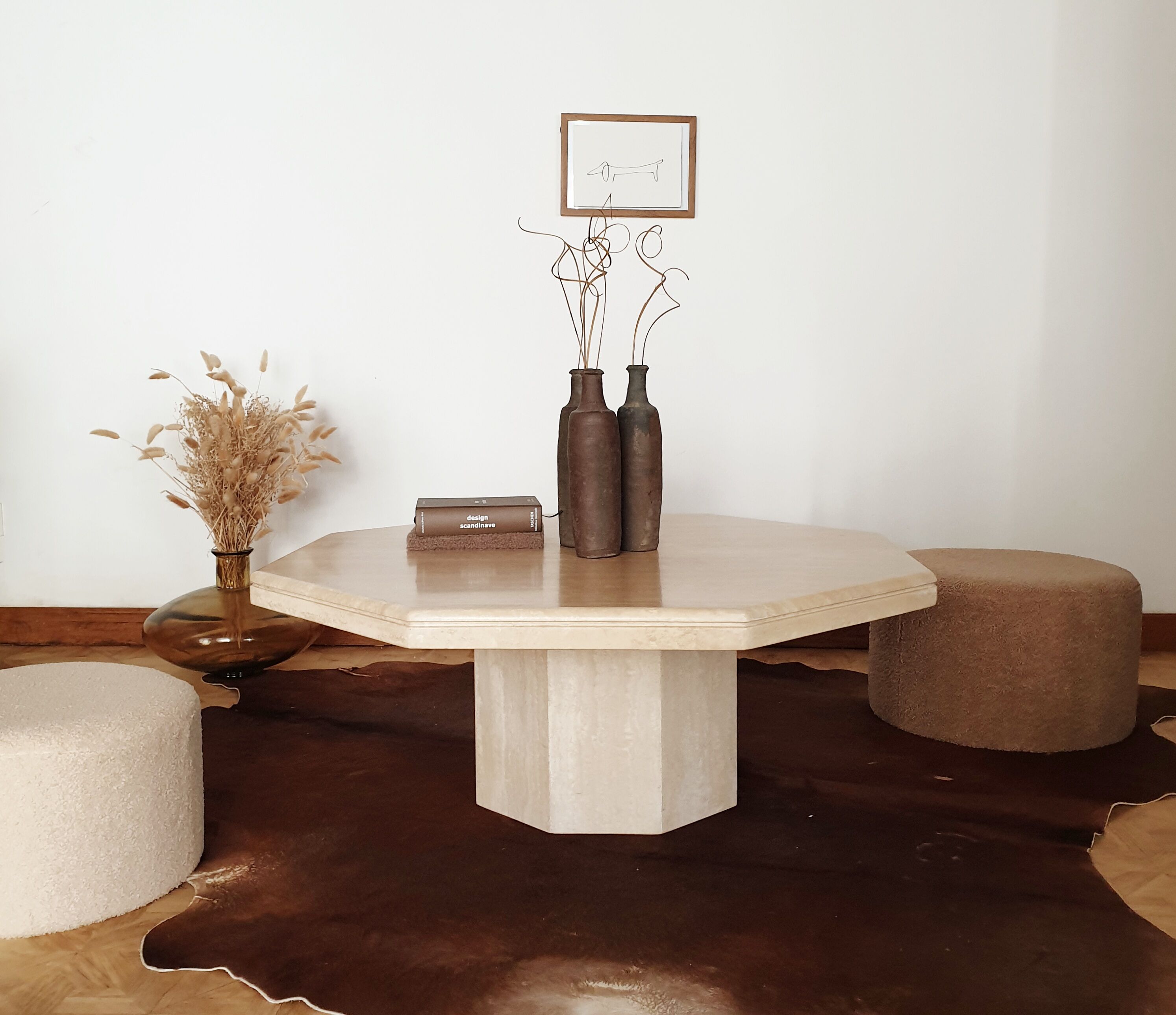 Coffee table in travertine marble Rochebobois vintage 80s
